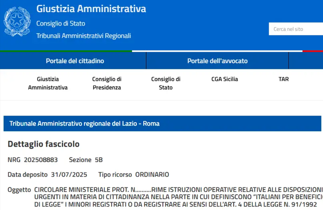 EL TAR DEL LAZIO JUZGARÁ LA LEY 74 DE CIUDADANÍA ITALIANA: Descripción de la situación