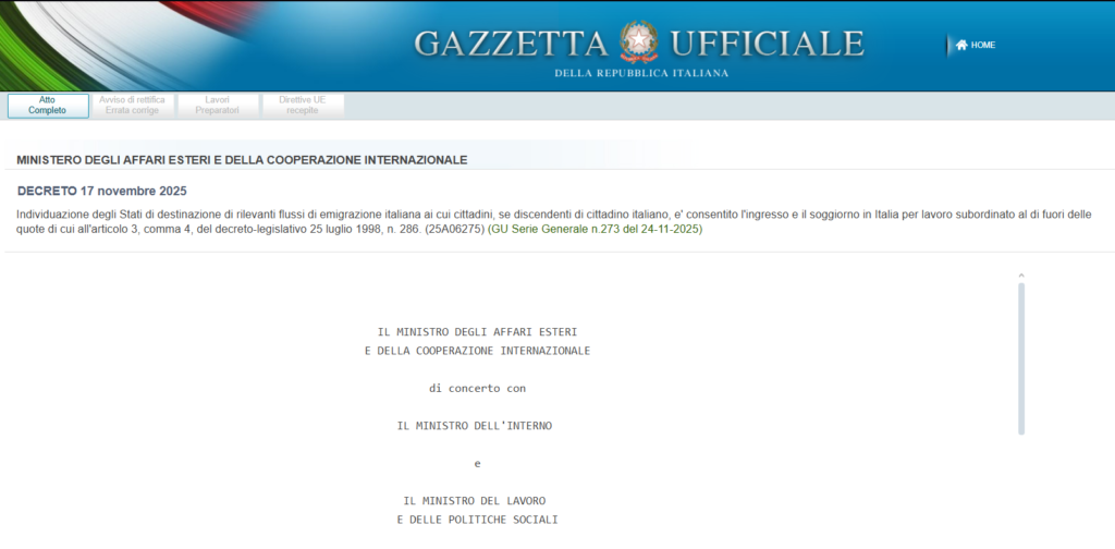 ¿QUÉ DICE EL DECRETO MINISTERIAL PARA TRABAJAR EN ITALIA COMO ORIUNDO? 