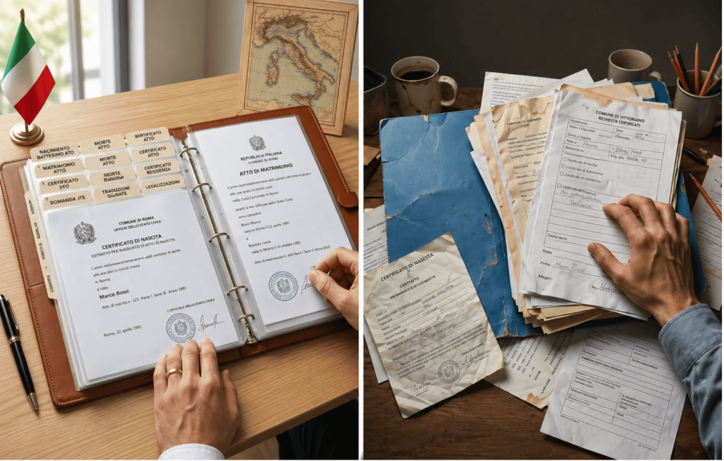 LO QUE DIFERENCIA UNA CARPETA SÓLIDA DE UNA CARPETA QUE PARECE SÓLIDA EN EL TRÁMITE DE CIUDADANÍA ITALIANA