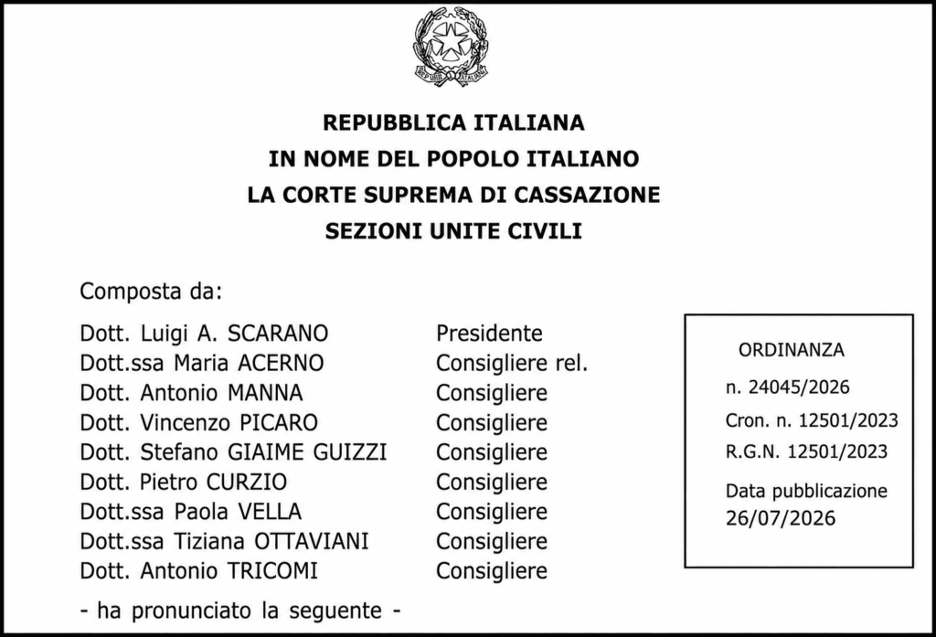 SENTENCIA N.º 24045/2026 SOBRE CIUDADANÍA ITALIANA PARA MENORES DE PADRES NATURALIZADOS EMITIDA POR LA CORTE SUPREMA DI CASSAZIONE, SEZIONI UNITE CIVILI